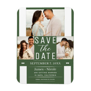 Moderne groene Save the Date-huwelijksfoto Magneet