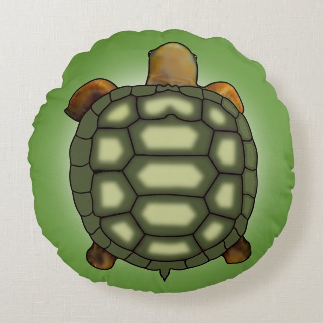 Moderne groene schildpad op groene ronde kussen (Voorkant)