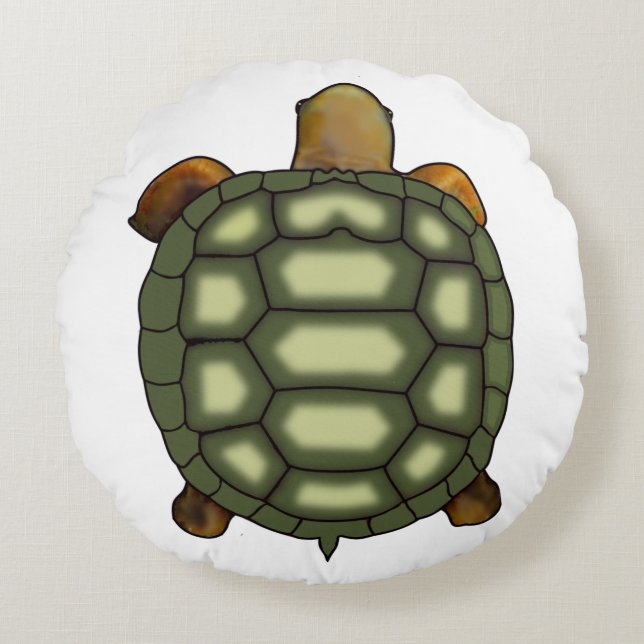 Moderne groene schildpad op witte ronde kussen (Voorkant)