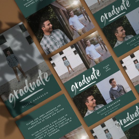 Moderne groene script 4 foto stijlvolle afstuderen kaart