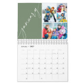 Moderne groene script 4 foto's per maand kalender (Jan 2027)