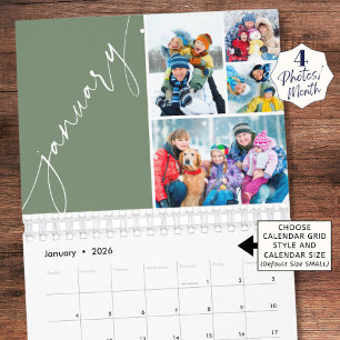 Moderne groene script 4 foto's per maand kalender