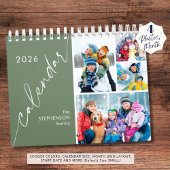 Moderne groene script 4 foto's per maand kalender