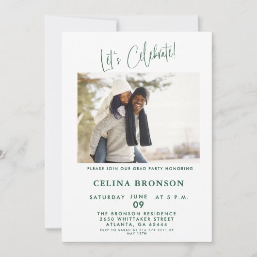 Moderne groene Script Photo 2024 Minimal Afstudeer Kaart (Achterkant)