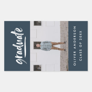 Moderne groene scriptfoto blauw afstuderen rechthoekige sticker