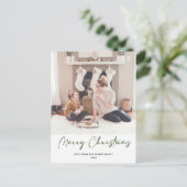 Moderne groene scriptfoto minimalistisch kerstfees feestdagenkaart (Staand voorkant)