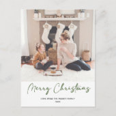 Moderne groene scriptfoto minimalistisch kerstfees feestdagenkaart (Voorkant)