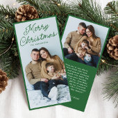 Moderne groene scriptie Prettig kerstfeest Hoge fo Feestdagenkaart