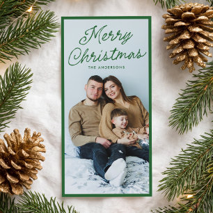Moderne groene scriptie Prettig kerstfeest Hoge fo Feestdagenkaart