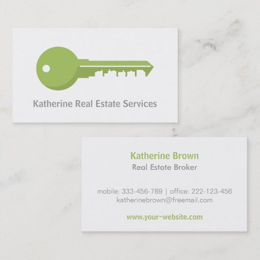 Moderne groene sleutelwoningen Real Estate Realtor Visitekaartje (Voorkant / Achterkant)