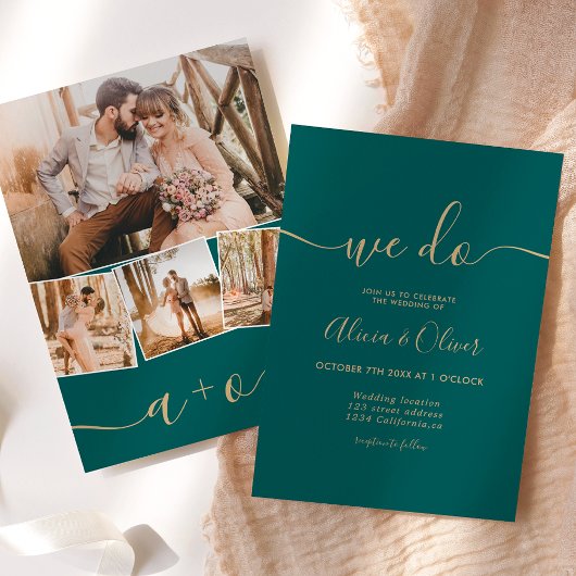 Moderne groene smaragdscriptfoto's initialen bruil kaart