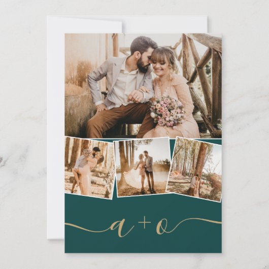 Moderne groene smaragdscriptfoto's initialen bruil kaart (Achterkant)
