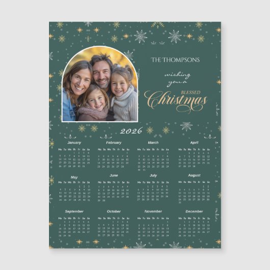 Moderne Groene Sneeuwvlok Foto 2026 Agenda Kaart (Voorkant)