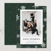 Moderne Groene Sneeuwvlok Foto Zakelijk Bedrijf Feestdagenkaart (Voorkant / Achterkant)