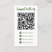 Moderne Groene Sociale Media Foto Raster QR Code Visitekaartje (Achterkant)