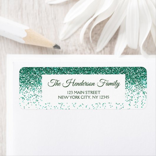 Moderne Groene Sparkly Glitter Elegant Kerstmis Etiket (Insitu)