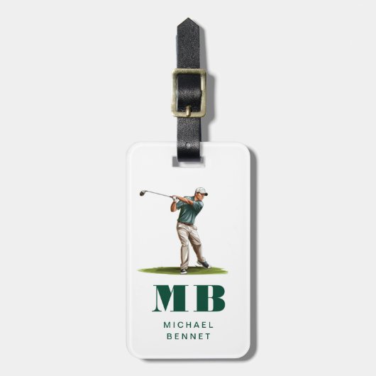 Moderne Groene Sport Golf Monogram Bagagelabel (Voorkant verticaal)