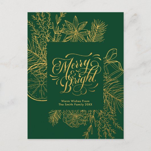 Moderne groene stekelstaaf, elegant script feestdagenkaart (Voorkant)