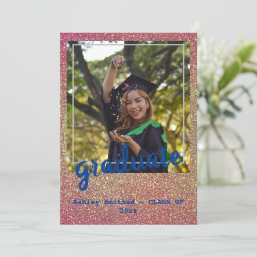 Moderne groene sterren foto Afstuderen roze glitte Kaart (Staand voorkant)