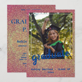 Moderne groene sterren foto Afstuderen roze glitte Kaart