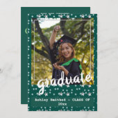 Moderne groene sterren Fotolijst Afstudeer uitnodi Kaart (Voorkant / Achterkant)