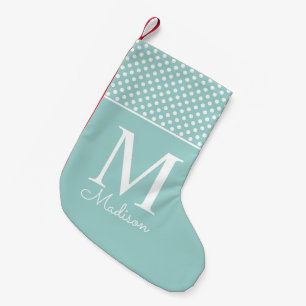 Moderne groene stippenpatroon naam monogram kleine kerstsok