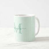 Moderne groene streep monogram naam koffiemok (Voorkant rechts)