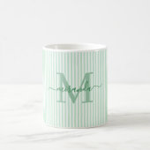 Moderne groene streep monogram naam koffiemok (Center)