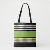 Moderne Groene Streep Monogram Tote Bag (Voorkant)