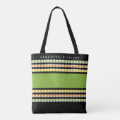 Moderne Groene Streep Monogram Tote Bag (Achterkant)