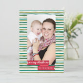 Moderne groene strepen - Foto kerstkaart (Staand voorkant)