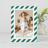 Moderne groene strepen foto Nieuwjaar kaart (Staand voorkant)