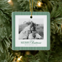 Moderne groene strepen Kerstmis Familie 2 foto's