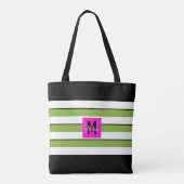 Moderne groene strepen monogram tote bag (Achterkant)