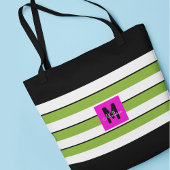 Moderne groene strepen monogram tote bag