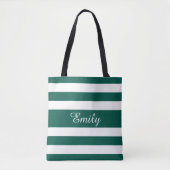 Moderne groene strepen naam tote bag (Voorkant)