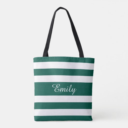Moderne groene strepen naam tote bag (Achterkant)
