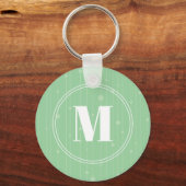 Moderne groene strepen patroon rond monogram sleutelhanger (Voorkant)