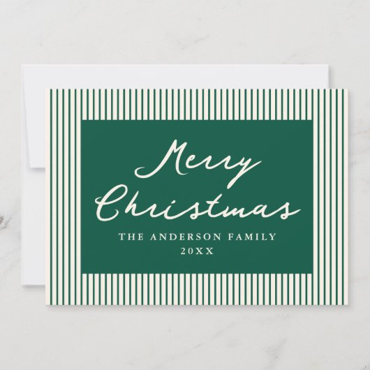 Moderne groene strepen vrolijk kerstfeest niet-fot feestdagenkaart (Voorkant)