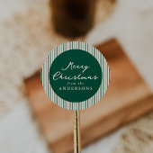 Moderne groene strepen Vrolijk kerstfeest Ronde Sticker