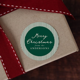 Moderne groene strepen Vrolijk kerstfeest Ronde Sticker