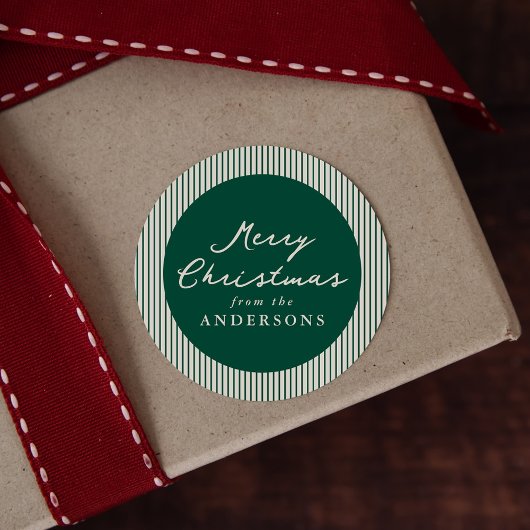 Moderne groene strepen Vrolijk kerstfeest Ronde Sticker