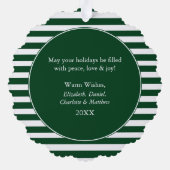 Moderne groene strepen Vrolijke Kerstfoto Ornament Kaart (Achterkant)