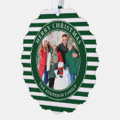 Moderne groene strepen Vrolijke Kerstfoto Ornament Kaart (Links)
