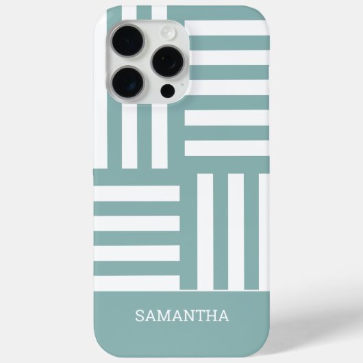 Moderne Groene Strepen Wit Aangepaste Naam Eenvoud Case-Mate iPhone Case (Achterkant)