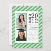 Moderne Groene Stripes Foto Afstuderen-uitnodiging Kaart (Voorkant)