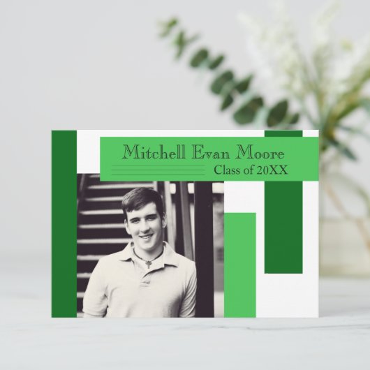 Moderne groene strips - 3x5 Afstuderen aankondigin Kaart (Staand voorkant)