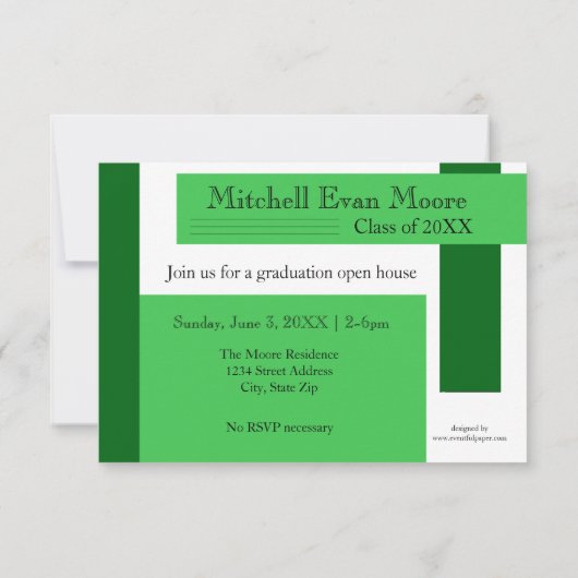 Moderne groene strips - 3x5 Afstuderen aankondigin Kaart (Achterkant)
