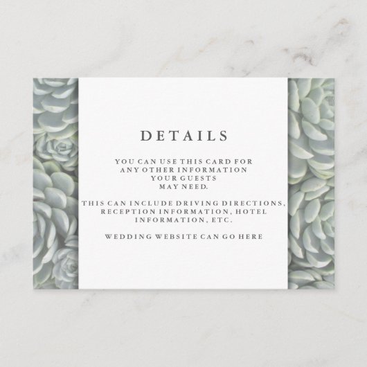 Moderne groene succulent | Details van de huwelijk Informatiekaartje (Voorkant)