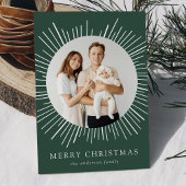 Moderne Groene Sunburst Vrolijk Kerstfeest 2 Foto Feestdagenkaart
